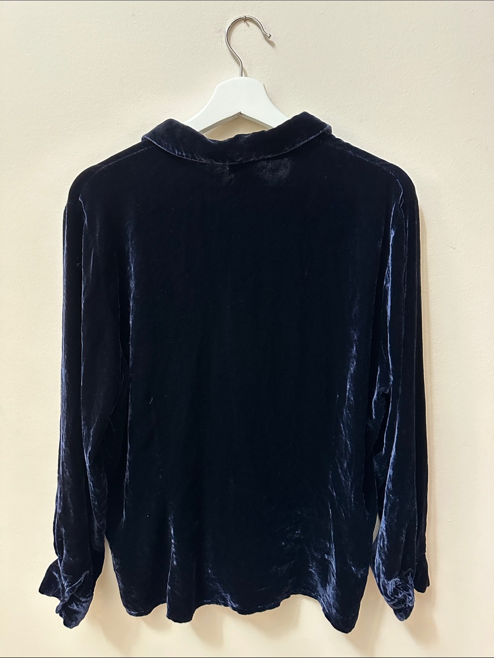 Olsen Navy Velvet Button-Front Blouse - Picture 5 of 5